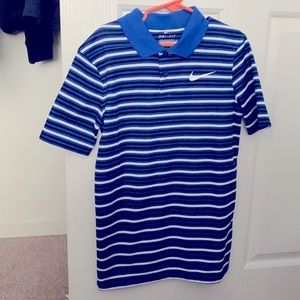 NWOT boys S golf polo dry fit Nike striped blue/white/black